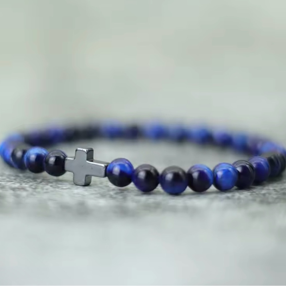 Blue Beaded Bracelet Cross Bracelet 9”
